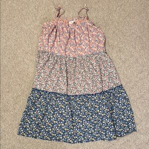 Floral Tiered Mini Dress - Pink, Green, Blue